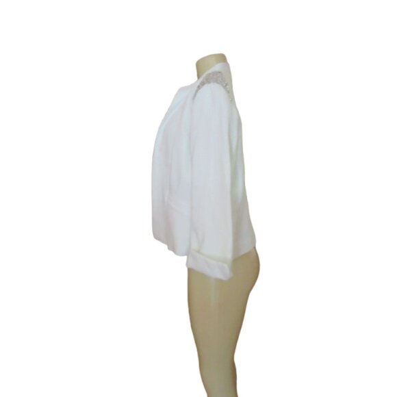 Nwt Chicos White Embellished Quilted Jeweled Jacket W/ Cuff Sleeves Size 1/M - Picture 5 of 7
